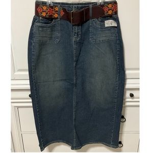Ladies stretch midi denim skirt with wide belt, Cato NWT